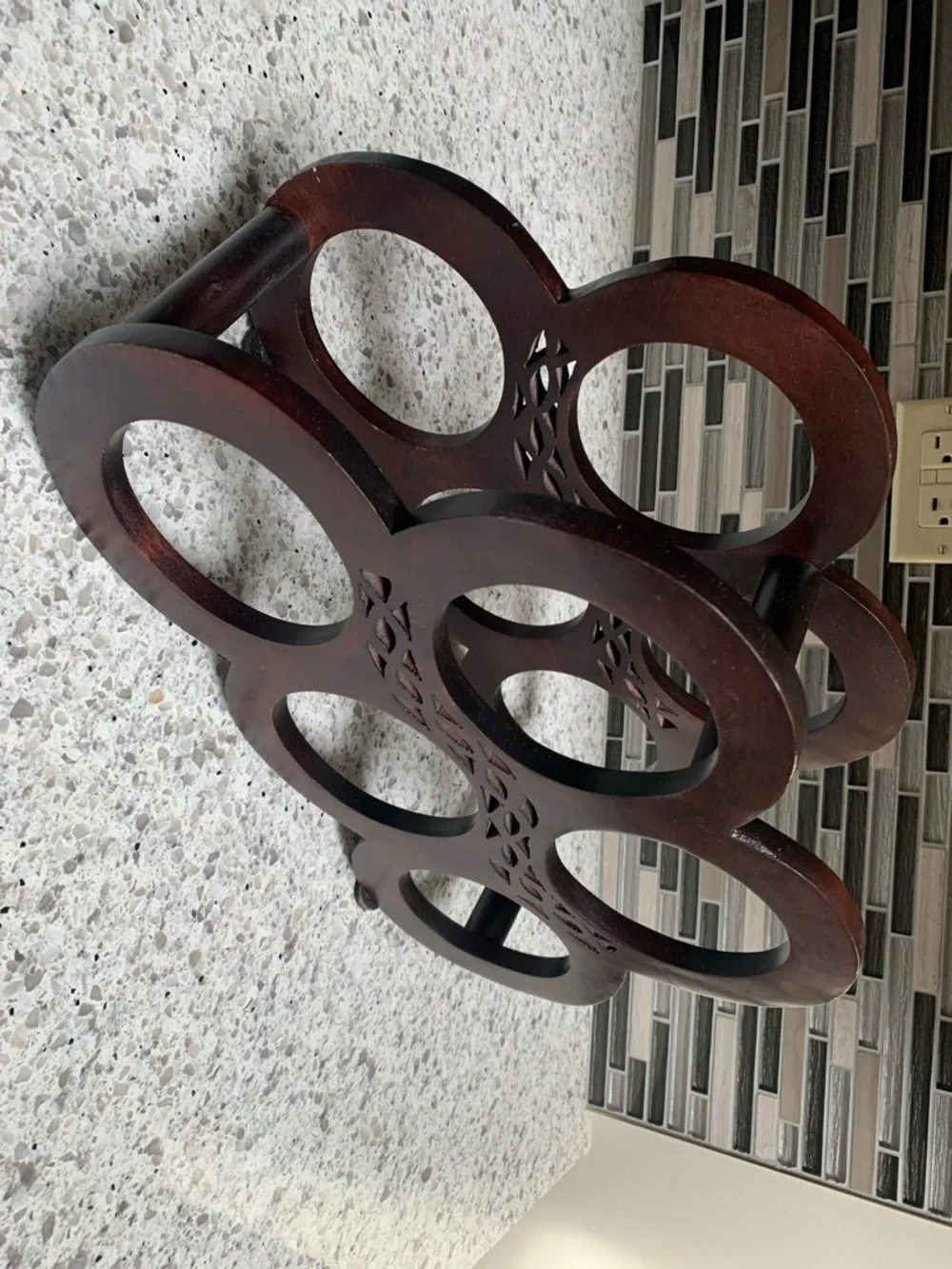 Wooden 6-Bottle Wine Rack - Dark Brown. Pre-Owned. Size:16x10.